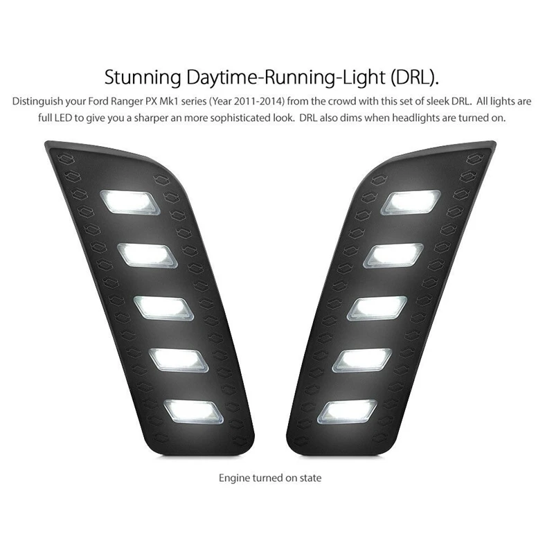 Car Waterproof Led Drl Daytime Running Lights Daylight Fog Lights for Ford Ranger Px1 T6 Mk1 2011 2012 2013