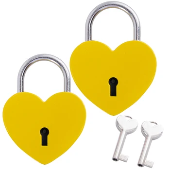 

Alloy Heart Shaped Padlock Love Lock With Key For Jewelry Box Storage Box Diary Book Pack of 2 Yellow