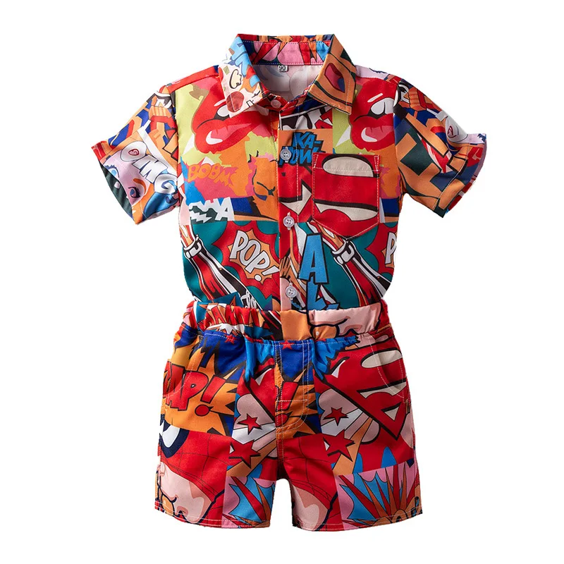 

Summer Kids Sets Boys Fashion Clothes Sets Cartoon Print Shirts+Shorts 2 Pcs Suits Toddler Kids Clothes Cotton Comfortable Sets