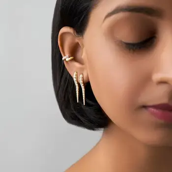 

Brass With 18K Gold Zirconia Spike Through Drop Earrings Punk Party Gown Runway rare Boucle Korean Japan INS Boho Top Gothic
