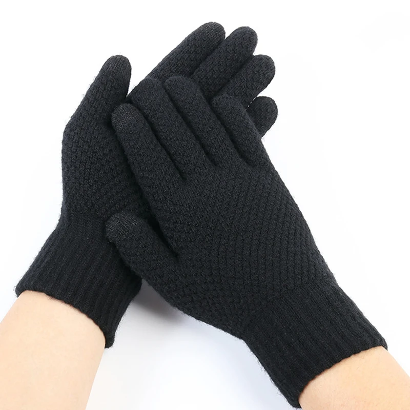 heated gloves for men Winter Men Knitted Gloves Touch Screen Autumn Male Mittens Thicken Warm Wool Cashmere Non-Slip Ski Full Finger Gloves men's fitted leather gloves