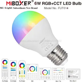 Miboxer 6W Rgb + Cct Led Gloeilamp E27 AC85-265V Wifi Lamp FUT014 2.4G 4-Zone Afstandsbediening smartphone App Alexa Google Voice Control