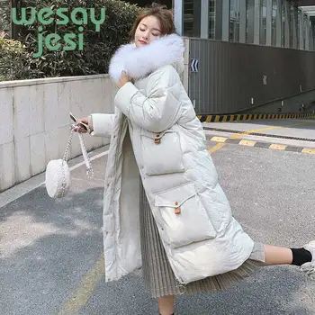 

Winter Jacket Women long Thick Coat Fur collar Warm Hooded Parka Mujer 2019 Cotton Padded full-sleeve casual Women jacket Coat