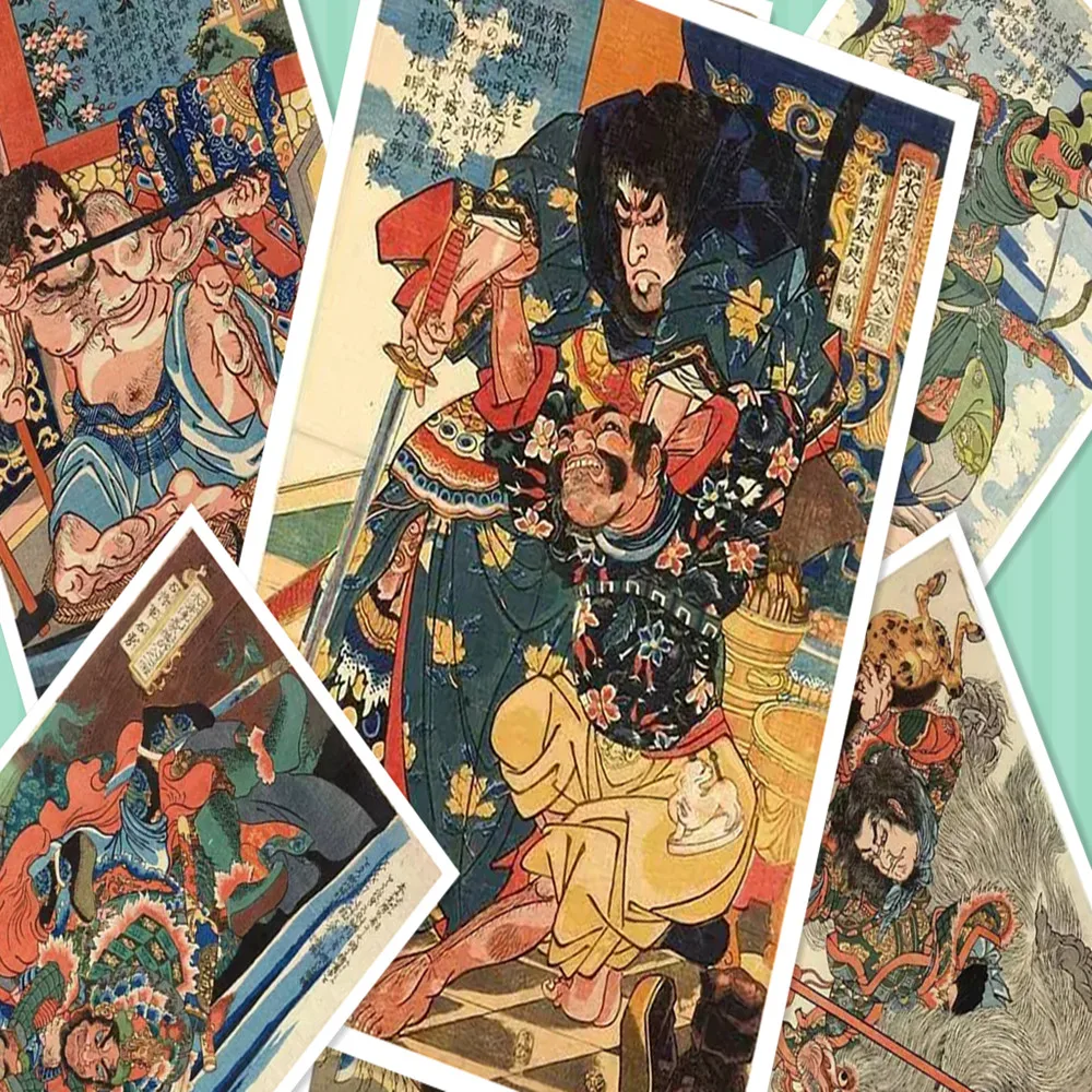Japanese ukiyo-e &quotThe Water Margin&quot persons tattoo pattern nostalgia retro kraft paper poster wall sticker painting home decor C | Дом и