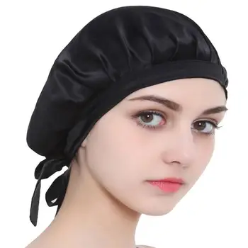 

1pc Nightcap Long Hair Soft Smooth Wide Side Elastic Band Sleeping Cap For Home Salon Hair Care Hat