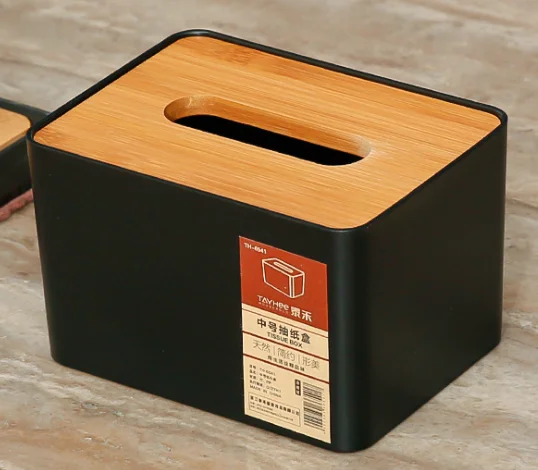 Tissue boxнастольный бытовой ящик для хранения ящика бамбуковое полотенце баррель японская многофункциональная коробка для салфеток - Цвет: black