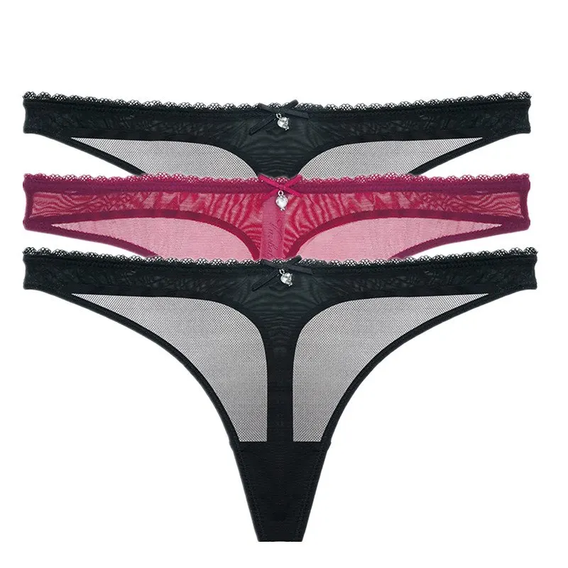 Varsbaby thong transparent underwear solid see-through briefs low-rise G-string S-2XL panties 3pcs/lots