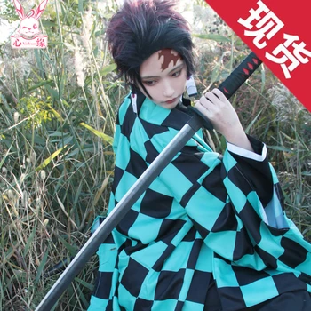 

Anime Demon Slayer Kimetsu no Yaiba Kamado Tanjirou Kimono Cosplay Costume Kimono+shoes+wig+earings H