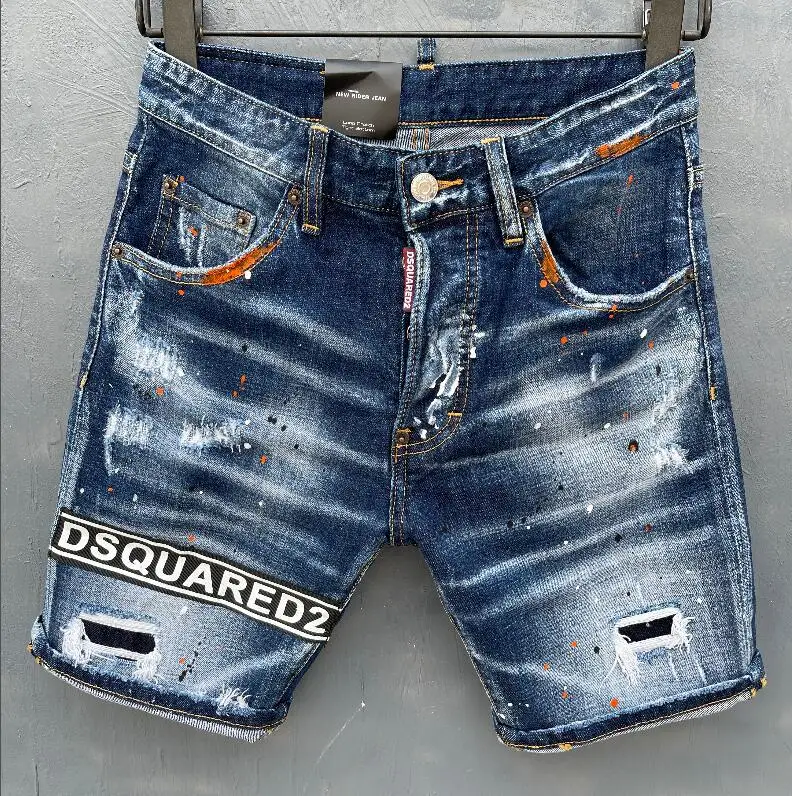 DSQ2-pantalones vaqueros cortos para hombre, jeans italianos ajustados con cremallera rasgada, estilo veraniego, D917