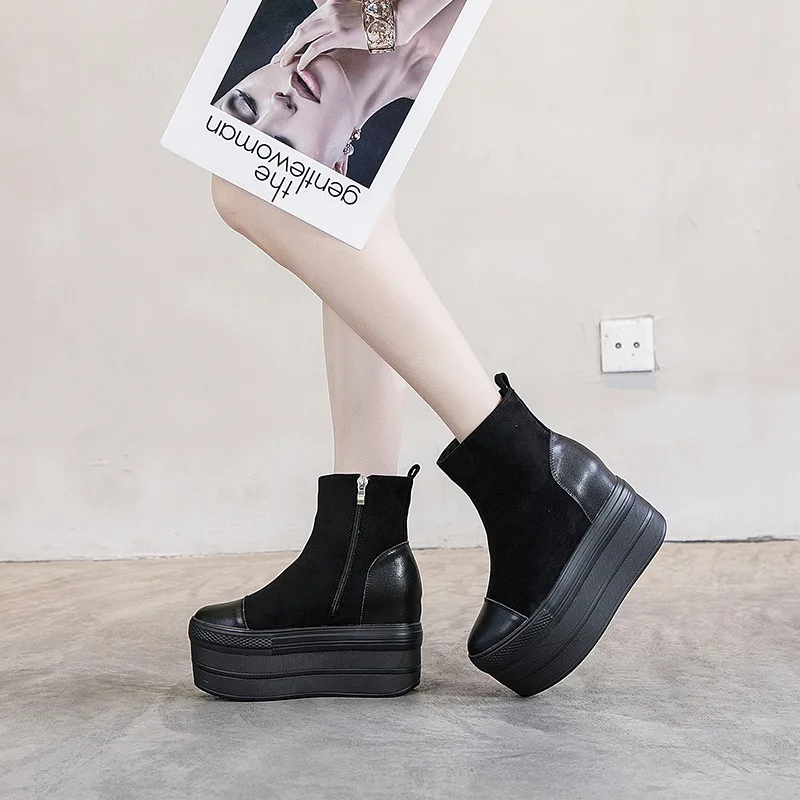 

booties woman platform black ankle boots winter shoes women high heels botas plataforma negras mujer zipper bota feminina TSDFC
