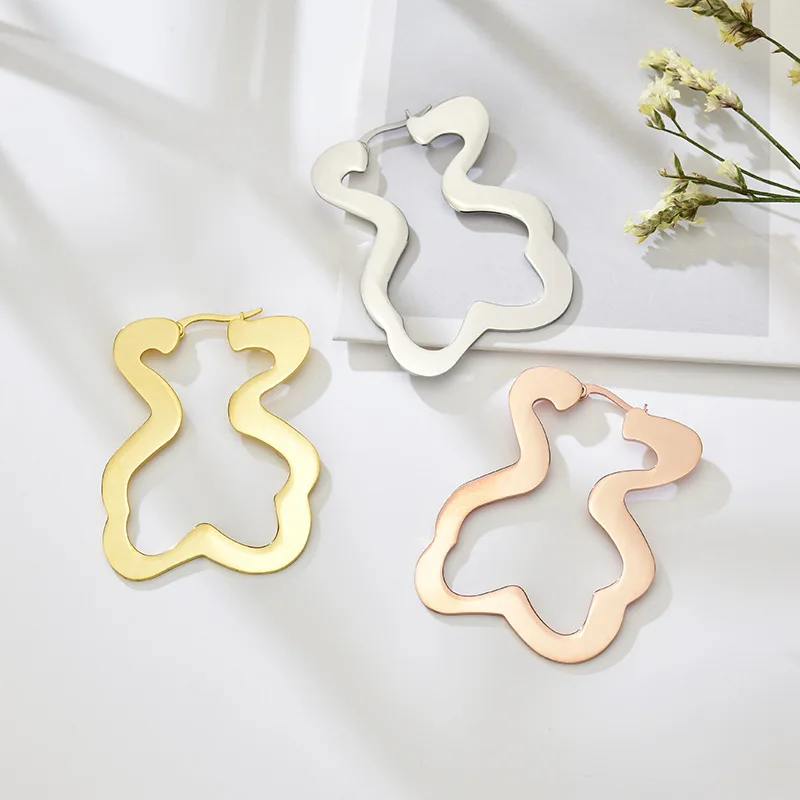 Модные ювелирные изделия из нержавеющей стали, полые серьги в виде медведя для женщин,, простые серьги в стиле панк, рождественские серьги