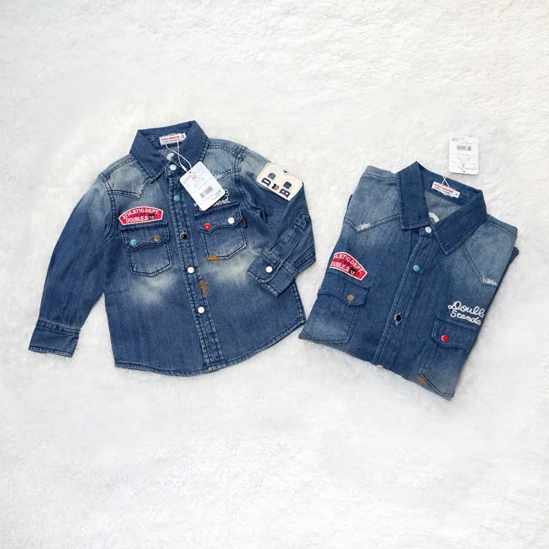 

Mikiumkee2019 New Style Autumn Japanese-style Men And Women Child Luxury Embroidered Cotton Cowboy Parent And Child Shirt