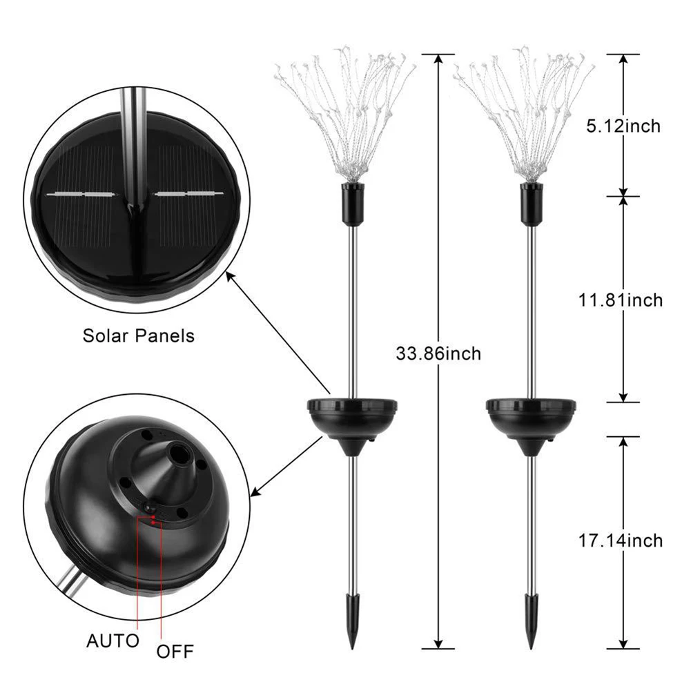 

HOT 2pcs 120LED Solar Fireworks Light Weatherproof Decorative for Garden Lawn Field LSF99