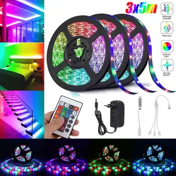 

LED Strip Light SMD 2835 DC12V RGB strip 15M Led Tape Diode Ribbon Flexible Waterproof LED Light Remote IR Controller adapter