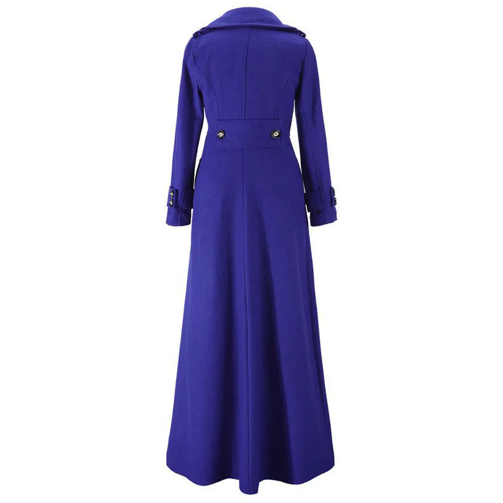Женское шерстяное пальто, зимнее приталенное пальто с отворотом, куртка на пуговицах, длинное пальто с карманами, верхняя одежда, однотонное Свободное пальто, шерстяная верхняя одежда