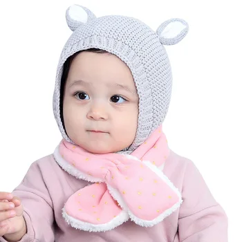 

Cute Ears Baby Earflap Hat Solid Color Toddler Boys Girls Crochet Cotton Soft Hat Spring Autumn Warm Skull Cap with Chinstrap