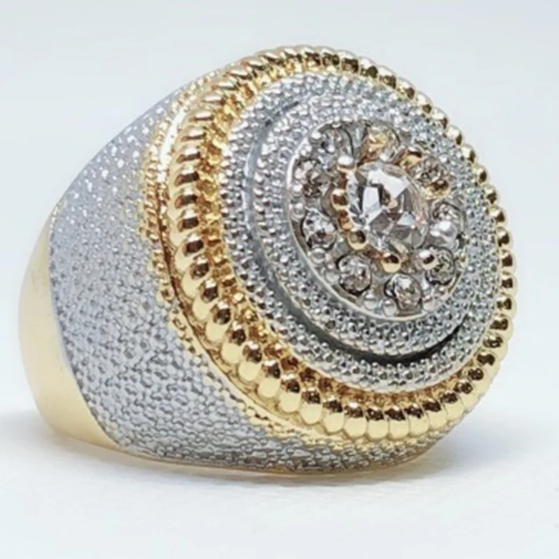 

Milangirl Clear Cubic Zircon Luxurious Round Men Ring Wedding Band Male Rings Punk Rock Hip Hop Jewelry