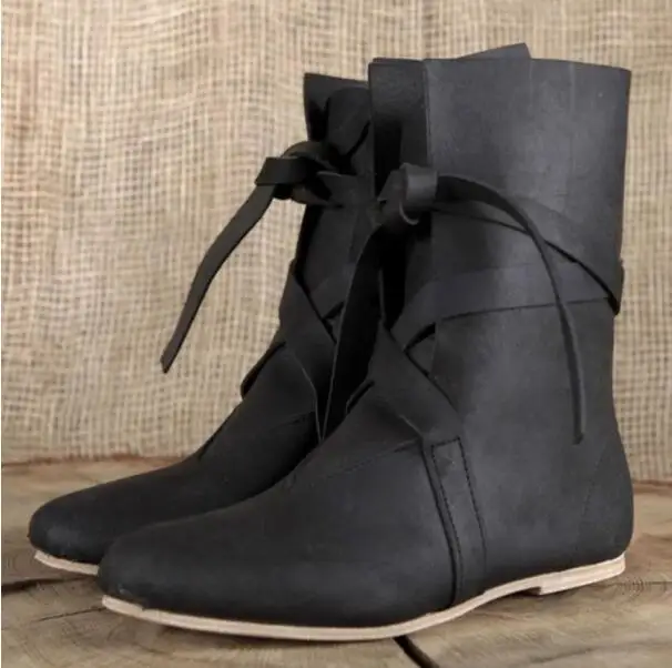 

Popular Mid-Calf Waterproof Boots PU Leather Botas Round Toe Rubber Lace-Up Mature Best-Selling Footwear