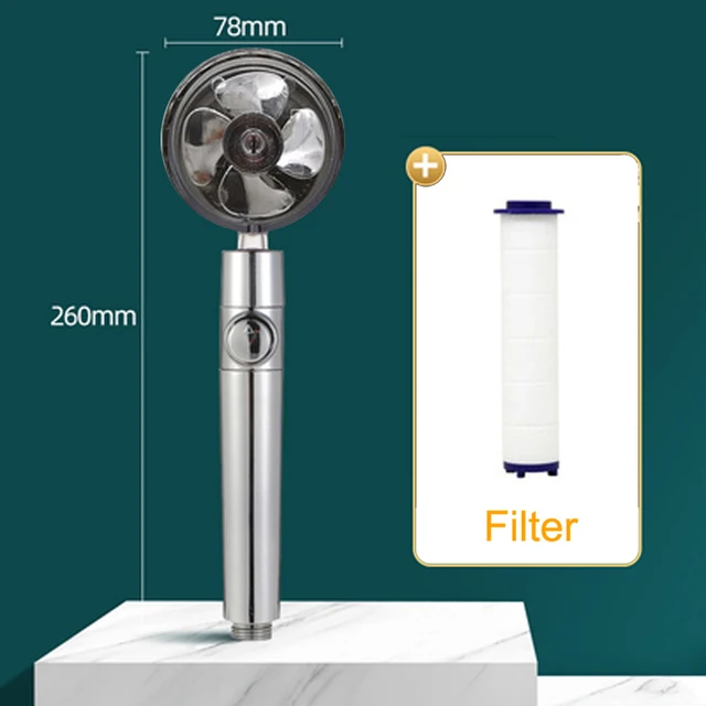 2021 Shower Head Water Saving Flow 360 Degrees Rotating With Small Fan ABS Rain High Pressure spray Nozzle Bathroom Accessories A Silver 1x Filter
