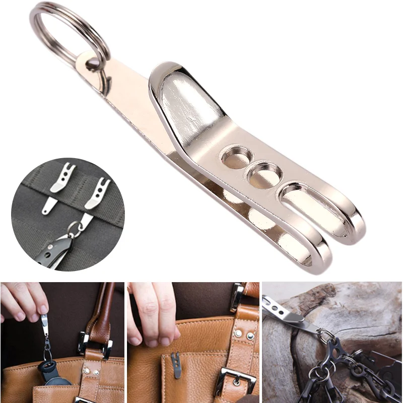 

Hook Keychain Key Ring Elastic Silver Camping Gadget Tool Suspension Clip Accessories Hiking Knife EDC Spyderco Key Botton