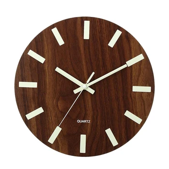 

New-12 Inch Luminous Wall Clock Wood Silent Home Decor Glow Dark Quartz Wall Hanging Clock 3D Modern Design Bedroom Living Room