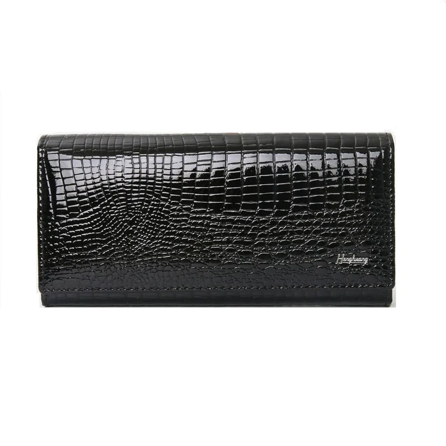 black wallet Женский кошелек из натуральной кожи, роскошный бренд, женские кошельки, длинные женские кошельки из коровьей кожи, Аллигатор, Женский кошелек для монет - Цвет: black wallet