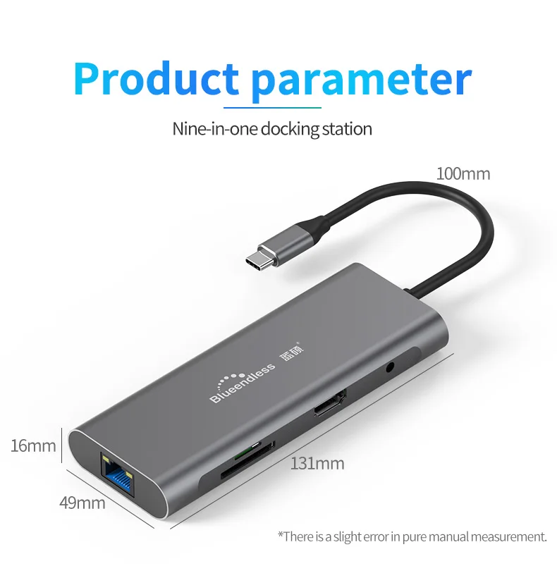 Blueendless Usb C Hub Adapter 9 in 1 Docking Station,1000Mbps Ethernet Lan Port, 3.5Mm Aux, 3X Usb 3.0, Tf/Sd Card Reader 4