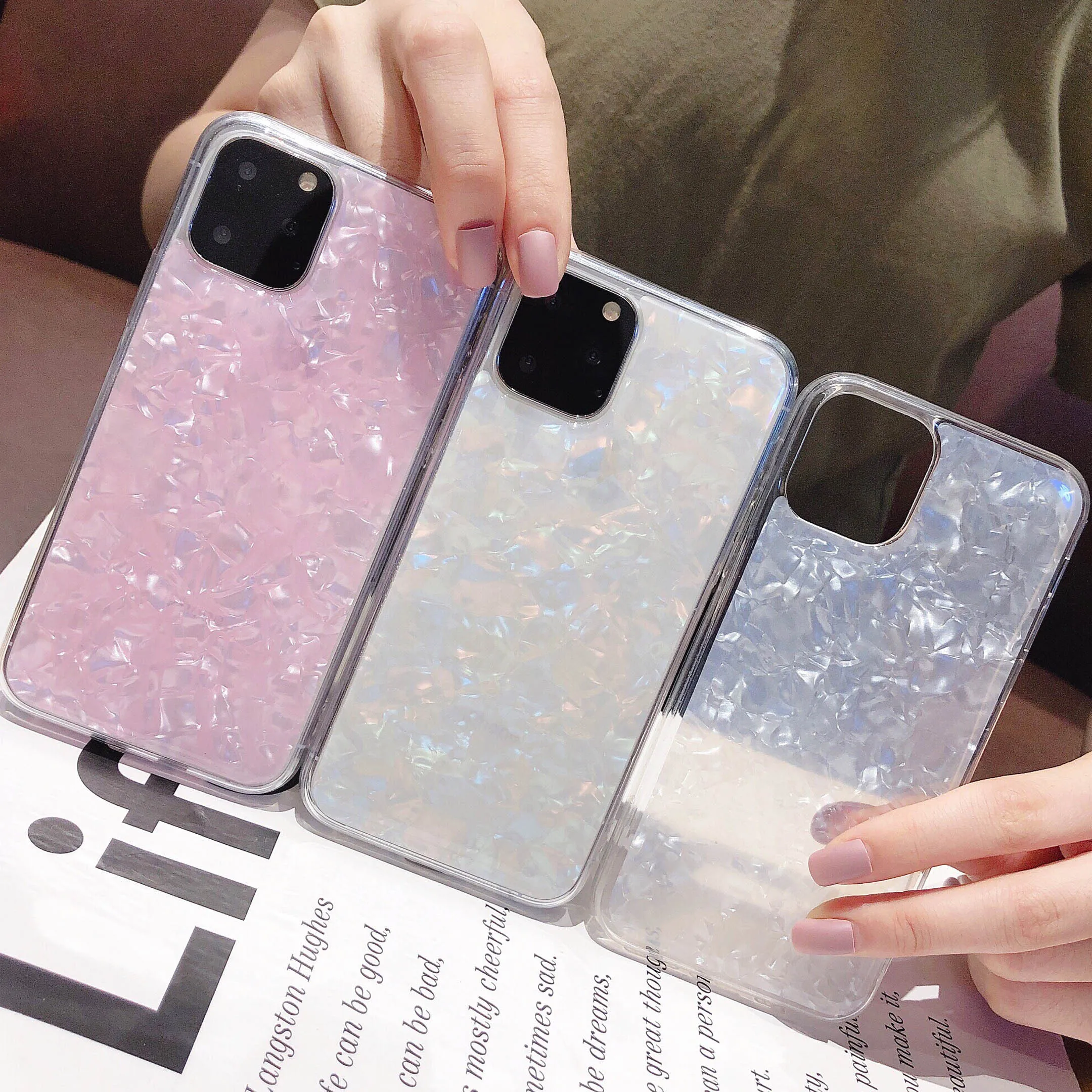 

Cute Phone Case for iPhone 11 11Pro Slim Shockproof Pearly-Lustre Shell Pattern Bumper Silicone TPU Cover For iPhone 11 Pro Max