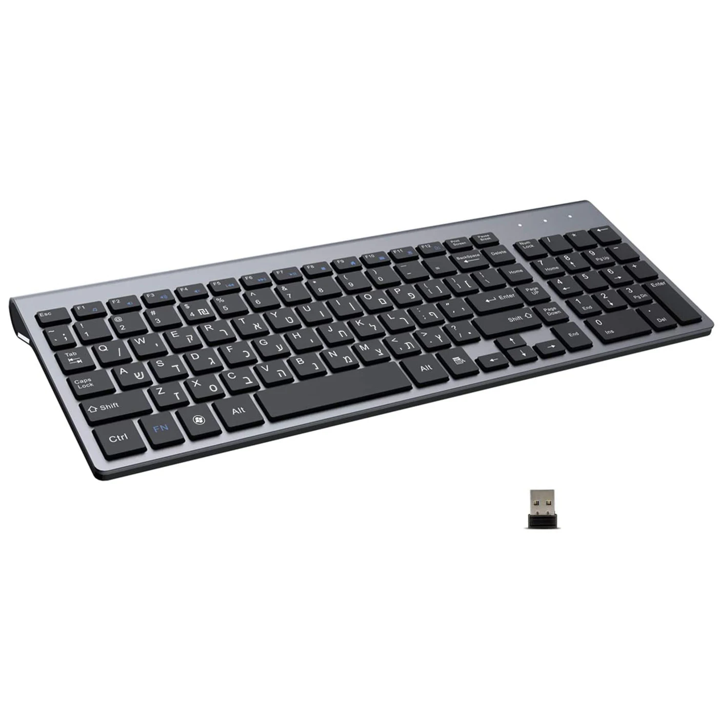 Caracteres Inglês Hebraico Magro Teclado sem Fio Teclado Compacto para Laptop Windows pc Desktop Smart tv Baixo Ruído 101 Teclas 2.4g