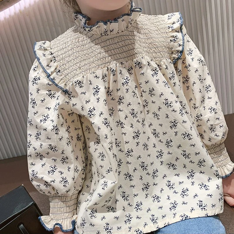 Girls' Shirts Korean Female Baby Floral Shirts Children'S Cotton Spring Autumn Long-Sleeved Shirt Baby Clothing