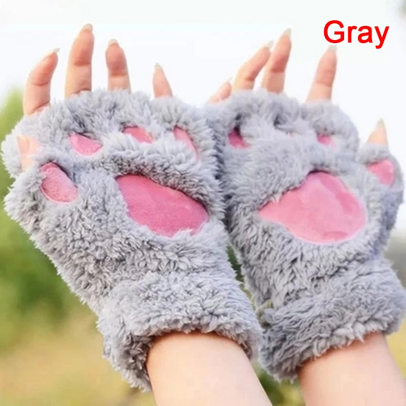 Mitaines Pattes D'animal – Peluche Fourrure Bleue – Taille Unique – Gants Cosplay