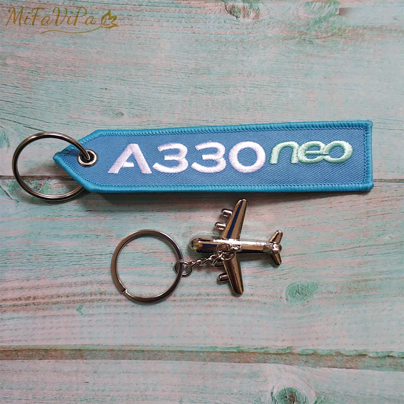 MiFaViPa Fashion Trinket A330 Neo Gift Keychain Aircraft Key Chain with 1 PC Metal Airplane Embroidery Light Blue Key Chains (4)