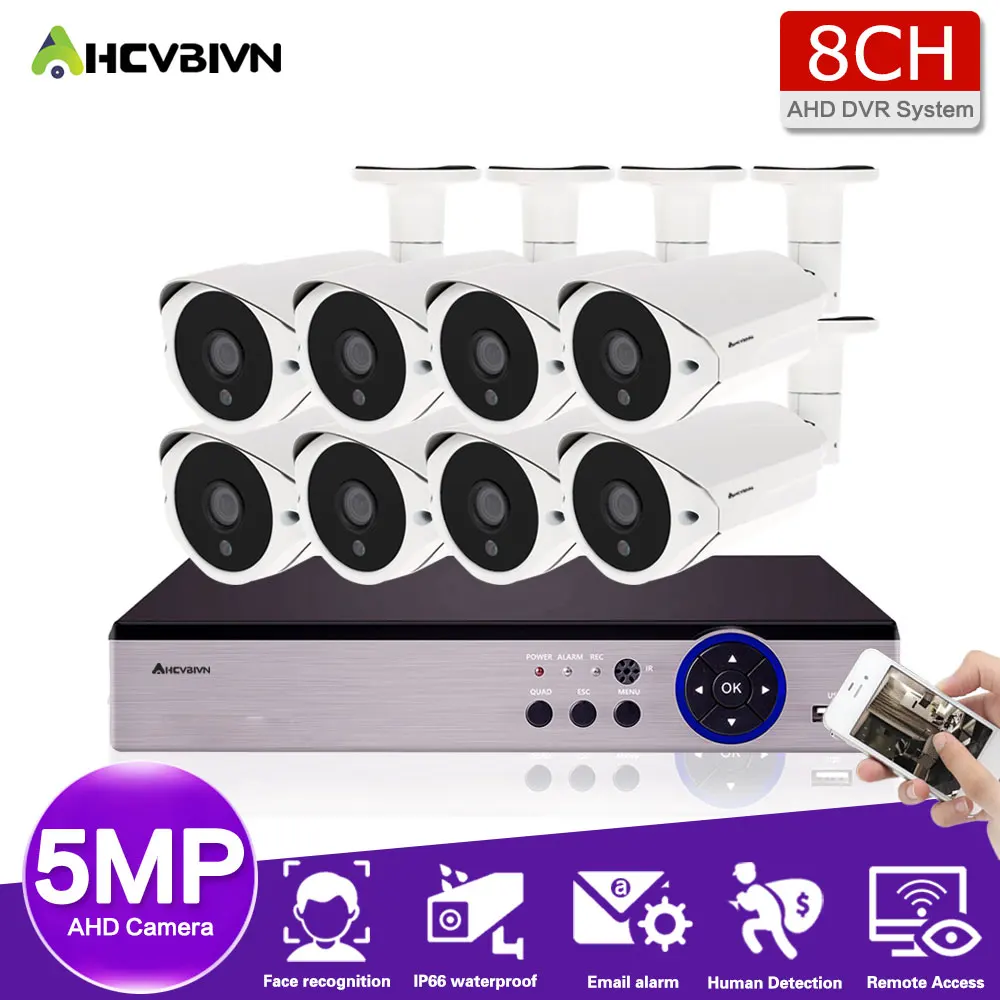 AHCVBIVN 8CH 4/8Pcs CCTV беспроводной DVR NVR 5.0MP IR внутренняя и наружная Водонепроницаемая