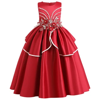

New children's long dress gilded flower mesh gauze princess wedding dress flower girl Qi dress banquet dress