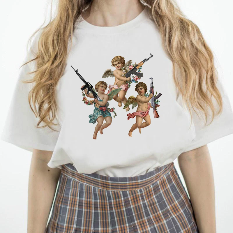 

Summer Top Angel Shirt Printed Graphic Tee Tumblr Kawaii 90s Fahsion Short Sleeve Women Tshirt Clothing Funny Casual T Shirt