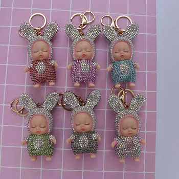 

Sleeping Baby Doll Keychain Rhinestone Key Chain Car Keyring Women Key Holder Bag Pendant Charm Accessories