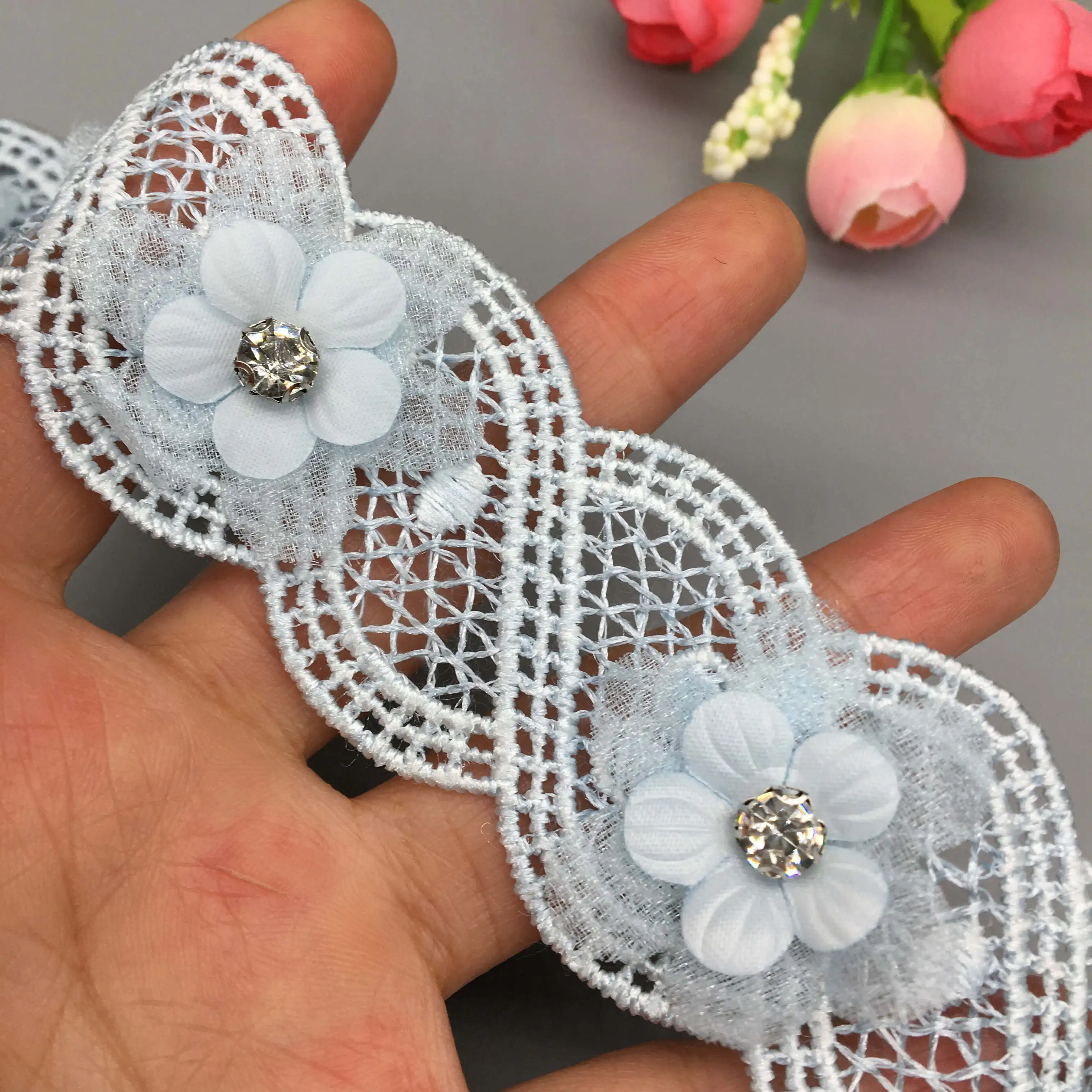 1 yard Blue Centipedes Pearl Diamond Lace Trim Ribbon Fabric Embroidered Applique Patchwork Handmade DIY Wedding Sewing Craft | Дом и сад
