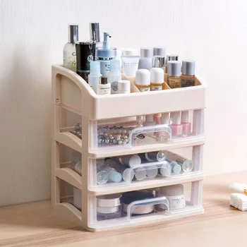 

3 Layers Makeup Storage Box With Drawer Jewelry Container Storage Shelf Desktop Organizer