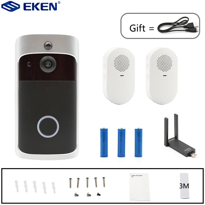 EKEN-videoportero inteligente V5 con WIFI, timbre de puerta para apartamentos, cámara de seguridad inalámbrica con alarma IR