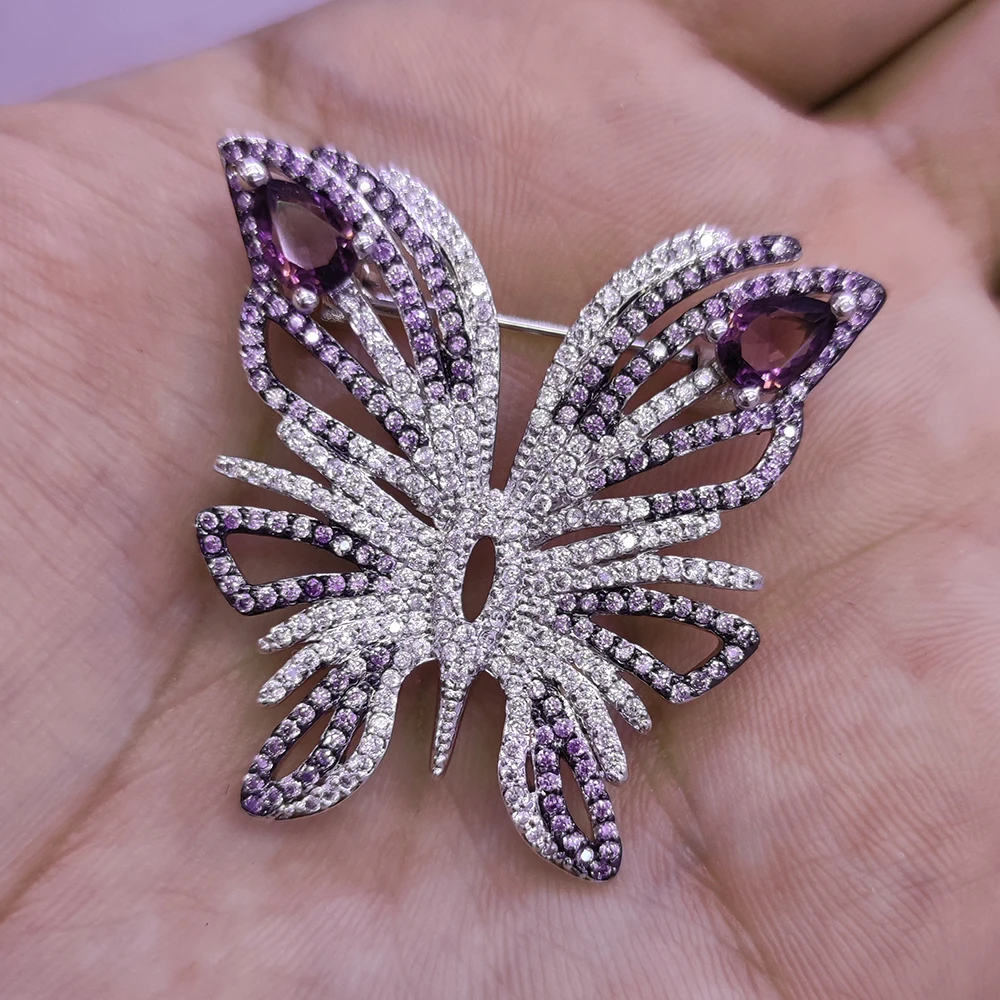 38x38mm Mixed Color gold plated Cz micro Crystal butterfly brooch