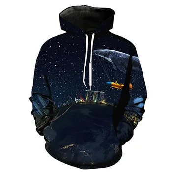 

CNUUIKOOEK Sweatshirts Men's 3D Fairy Tale Hot-air Ballon Printed Pocket Pullover Hoody Hooded Men's Hoodies