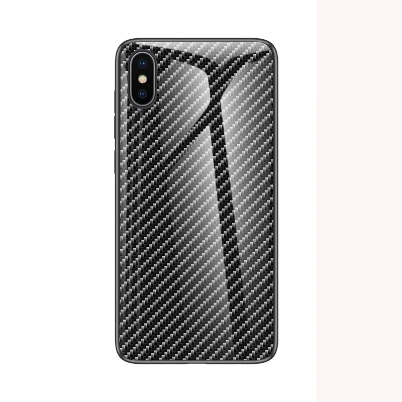 Модный чехол для Apple iPhone X XR, чехол из углеродного волокна с текстурой стекла, гибридный мягкий силиконовый чехол для iPhone XS Max, чехол для задней панели телефона - Цвет: Черный