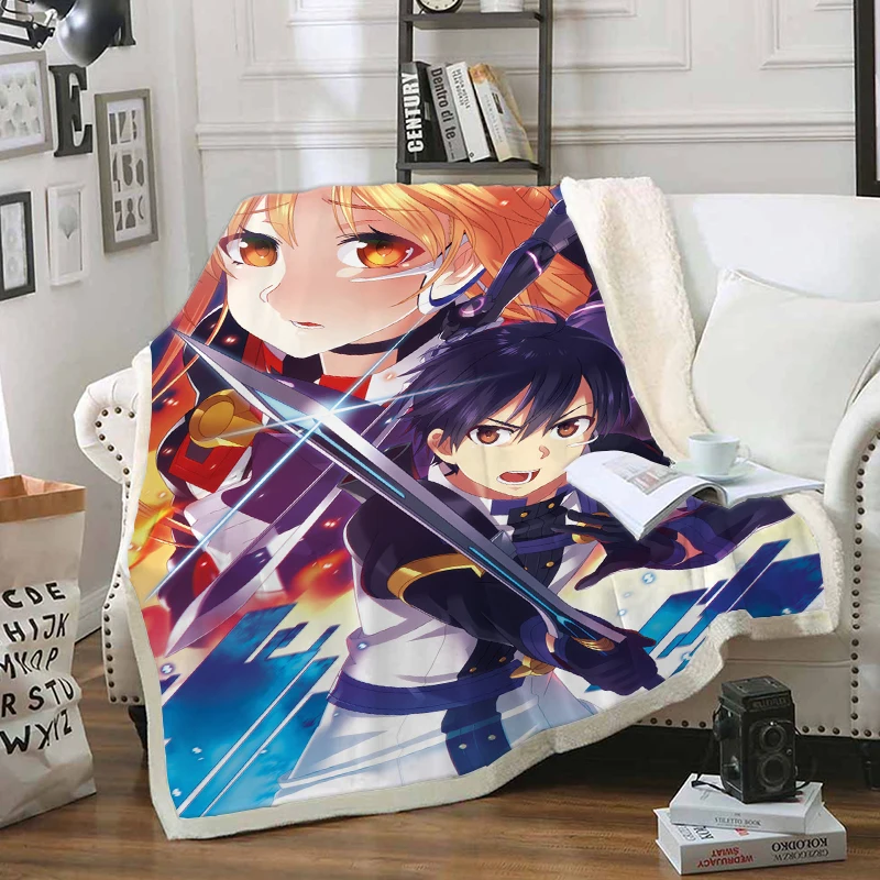 

Sword Art Blanket 3D Print Sherpa Blanket on Bed Kids Girl Flower Home Textiles Dreamlike Style 07