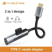 CABLETIME USB C to 3.5mm Aux USB Cable Earphone 2 in 1 USB C Headphone Adapter for Huawei Mate 30 20 P20 Samsung S10+ C017