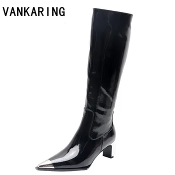 

western boots women knee high cowboy boots fashion pointed toe shoes female high heels thick shoes ladies autumn winter boots