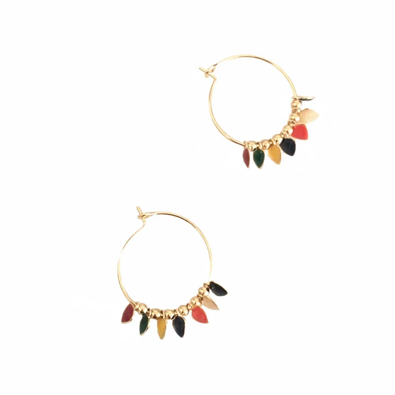 

2019 S/S NEW ARRIVAS HOT LOVELY GOLD COLOR PLATING COLORFUL HEART OR OVAL SHAPE STRAND WITH METALLIC BALL HOOP EARRING FOR WOMEN
