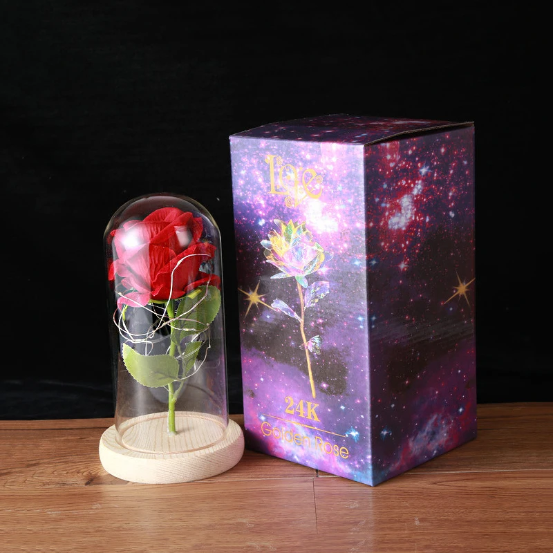Beauty and the Beast Rose LED Light Dome on a Wooden Base for Interior Decoration Anniversary Wedding Valentine's Mother's Day | Дом и