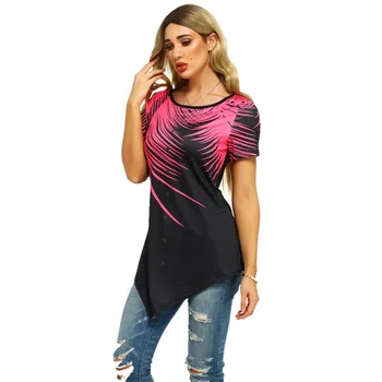 

Women Print Irregular Short Sleeve T-Shirts Summer Tee 2020 Large Size 5XL Ladies O-Neck Button Tops Casual Loose Shirts Femme