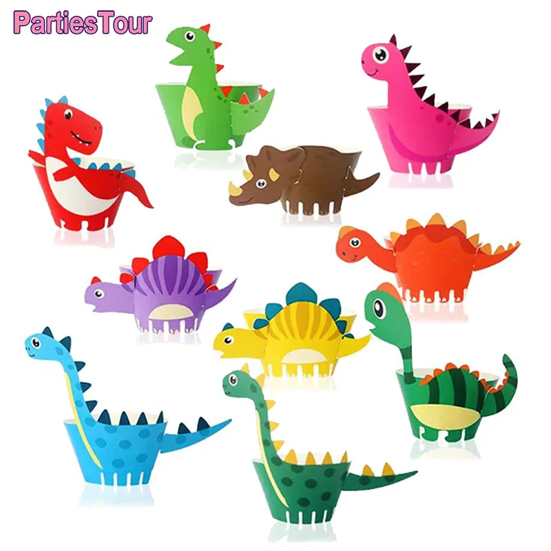 30pcs Birthday Dinosaur DIY Cupcake Wrappers Toppers Cake Decorations Baby Shower 2nd 3rd 4th 5th Dino Party Supplies | Дом и сад