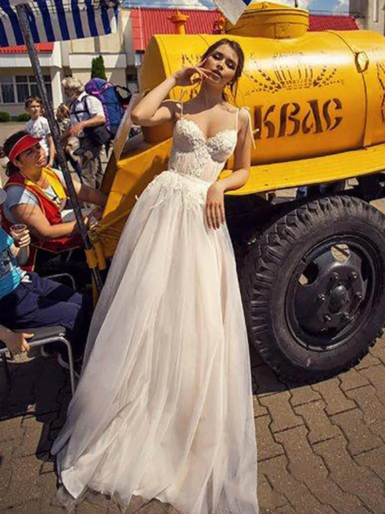 Picture color Лори принцесса свадебное платье Линия Vestidos de novia аппликация кружева сексуальные свадебные платья Спагетти ремни богемные свадебные платья - Цвет: Picture color